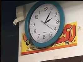 Frozen in Time: A damaged wall clock at the station marks the time of the explosion. Source: TVN