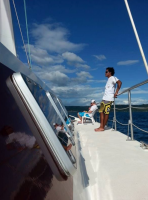Side of the catamaran ship in Coco Beach